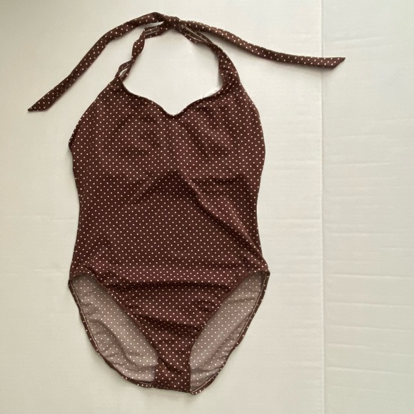 Leilani Brown Pink Polka Dot 1-pc Swimsuit Size 12 - Picture 3 of 16